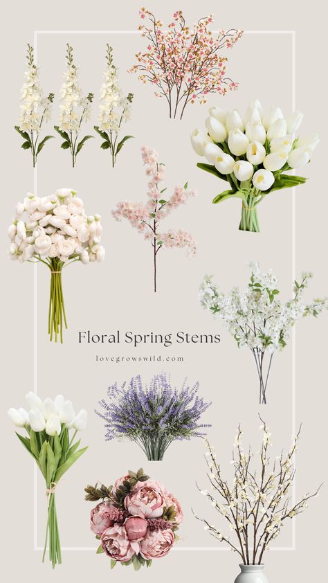 Refresh your space with these beautiful faux spring stems. Our top picks for faux florals and greenery will bring warmth and beauty to any room. Choose from a variety of natural-looking floral blooms, including peonies, tulips and cherry blossom, as well as lush greenery stems and branches. Add a touch of nature to your home and bring a breath of fresh air all season long. Vintage Home Decor Eclectic, Spring Scented Candles, Peonies Centerpiece, Spring Refresh, Spring Scents, Cherry Blossom Branch, Romantic Shabby Chic, Faux Floral Arrangement, Floral Picks