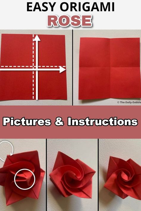 Easy origami rose instructions to make a fun decoration or gift! Easy Origami Rose, Rose Paper, Cute Origami, Origami Rose, Easy Origami, Origami Instructions, Simple Rose, Rose Pictures, Paper Rose