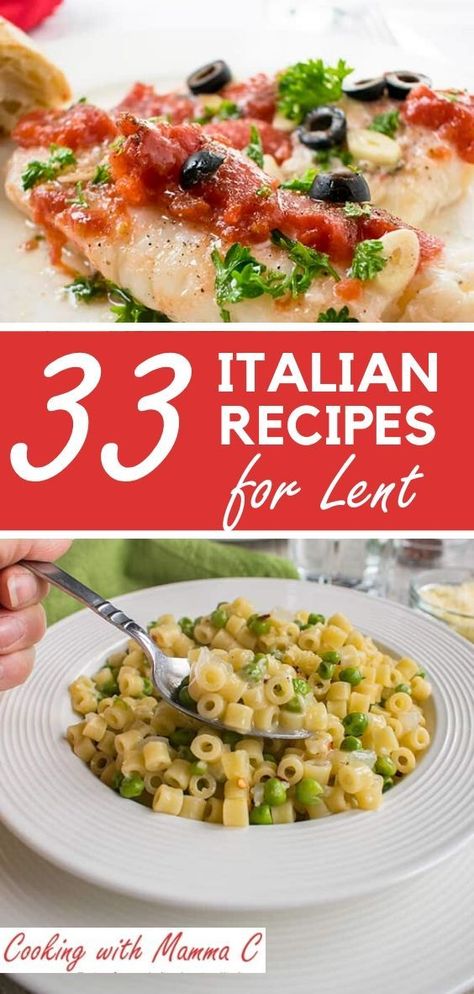 Need Italian Lent Recipes? Here are 33 meatless dinner ideas from Cooking with Mamma C that are perfect for Lenten Fridays, Ash Wednesday and Good Friday! You’ll find recipes for fish, shellfish, pasta, sauces, soups, pizza, frittatas and vegetable entrées. Good Friday Lunch Ideas, Meals For Good Friday, Meatless Dinners Crockpot, Lent Friendly Meals, Meatless Recipes For Lent, Ash Wednesday Recipes, Dinner Ideas For Lent, Friday Fish Dinner Ideas, Good Friday Recipes Dinners