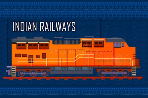 Indian Railway Train representing colorful India stock illustration Indian Railways Illustration, Indian Train Illustration, India Illustration, Indian Railway Train, India Railway, Train Illustration, Funny Art Prints, Indian Railways, National Symbols