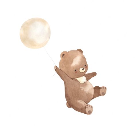 Premium Vector | Bear with balloon watercolor illustration for kids New Baby Illustration, Baby Bear Drawing, Ballon Illustration, Balloon Watercolor, Baby Animal Nursery Art, Teddy Bear Cartoon, Baby Watercolor, Illustration For Kids, Nursery Illustration