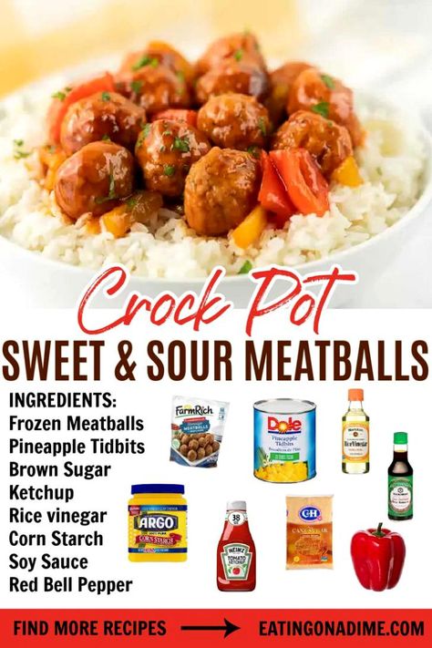 This Crockpot sweet and sour meatballs are easy to make and are the best. Now here is an easy slow cooker recipe. This crockpot sweet and sour meatballs are delicious and the kids love them too! #eatingonadime #crockpotrecipes #slowcookerrecipes #sweetandsourmeatballs Freezer Sweet And Sour Meatballs, Sweet And Sour Meat Balls Slow Cooker Easy Recipes, Sweet And Sour Meatballs Slow Cooker, Sweet And Sour Meatballs Crockpot Frozen, Sweet Snd Sour Meatballs Crockpot, Sweat And Sour Meatball Recipes, Sweet N Sour Meatballs Crockpot, Sweet And Sour Meatballs Stove Top, Sweet And Sour Crockpot Meatballs