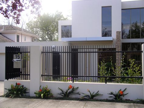 Modern Fence Design Metal Steel Gate, House Fences, Metal Fence Gates, Fence Wall Design, Fence Gate Design, Diy Garden Fence, House Fence Design, Modern Fence Design, Cheap Fence