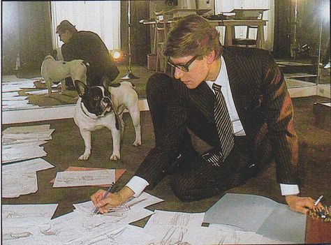 Yves Saint Laurent and Moujik - 1983 | by HonorataQueen French Fashion Designers, Saint Laurent Paris, French Fashion, Dandy, Vivienne Westwood, Pose Reference, Dream Life, A Dog, Style Icons