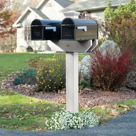 HIGHWOOD Hazelton Double-Sided Mailbox Post - On Sale - Bed Bath & Beyond - 39423462 Double Mailbox, Double Mailbox Post, Modern Bench Outdoor, Round Outdoor Table, Diy Mailbox, Modern Adirondack Chair, Adirondack Rocking Chair, Mailbox Posts, Modern Adirondack