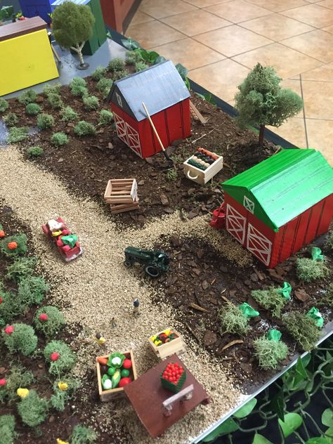 Mini Farm Garden Ideas, Agriculture Model Project, Farm School Project, Farm Model Project, Agriculture Projects For School, Garden Diorama, Miniature Farm, Working Model On Agriculture, Farm Diorama Projects