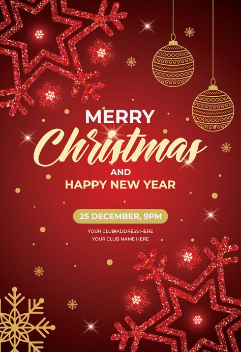 Merry Christmas And Happy New Year Party Poster Or Flyer Design#pikbest#Templates#Poster Happy New Year Poster Graphics, Christmas Layout Design, New Year Design Ideas, Christmas Design Graphic Illustration, New Year Advertising, Christmas Poster Design Ideas, New Year Banner Design, New Year Party Poster, Happy New Year Poster