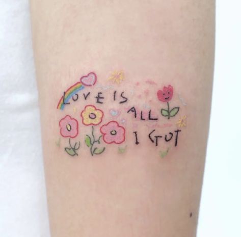 Rainbow Word Tattoo, Colorful Aesthetic Tattoos, Cute Little Tattoos With Meaning, Pastel Tattoo, Christmas Flash, Rainbow Tattoo, Soft Tattoo, Dorm Design, Cute Little Tattoos