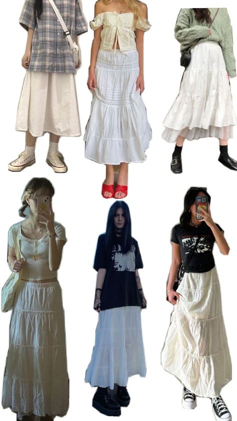 Baggy Skirt Outfit, Outfit With Long Skirt, Japanese Summer Fashion, Skirts With Sneakers, Fav Outfit, White Skirt Outfits, Fashion Reference, Swaggy Outfits, White Skirt