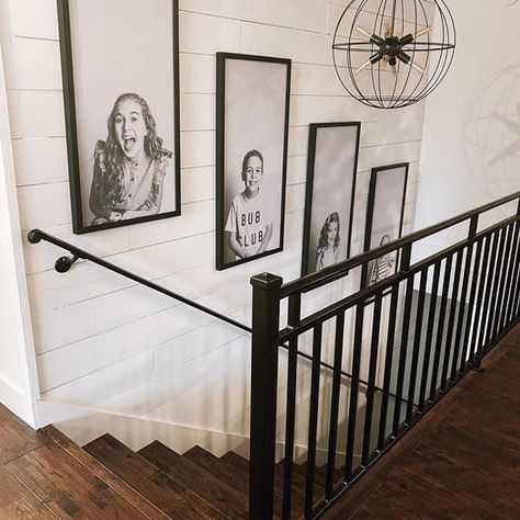 Small Woods Pictures Stairs, Picture Wall Ideas Going Upstairs, Family Photos Up Staircase, Wall At Bottom Of Stairs Decor, Wall Going Up Stairs Decor, Above The Stairs Wall Decor, Large Wall Above Stairs, End Of Stairs Wall Decor, Wall Decor For Stair Walls