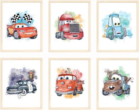 Amazon.com: Nistio® Cars Movie Poster Prints, Cars Movie Poster Wall Art Decor, Lightning McQueen, Set of 6, 8x10 inches (Unframed): Posters & Prints Lightning Mcqueen Decor, Pixar Cars Nursery, Disney Cars Art, Pixar Cars Bedroom Ideas For Boys, Disney Cars Bedroom Ideas For Boys, Lightning Mcqueen Room Ideas, Lightning Mcqueen Decorations, Cars Room Theme Little Boys, Cars Nursery Theme