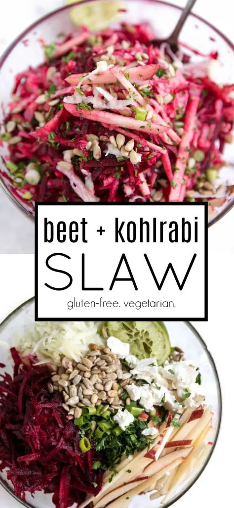 Slaw With Apples, Kohlrabi Salad, Kohlrabi Slaw, Buffalo Chicken Pasta Salad, Slaw Salad, Kohlrabi Recipes, Vegan Coleslaw, Noodle Salad Recipes, Csa Recipes