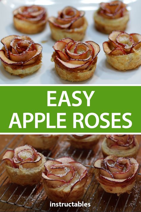 Mini Apple Pie Roses, Apple Rose Puff Pastry Recipes, Phyllo Dough Apple Roses, Mini Rose Apple Pies, How To Make Apple Roses, Apple Roses Dessert, Mini Apple Roses Puff Pastry, Apple Rose Tartlets, Apple Roses Puff Pastry Recipes