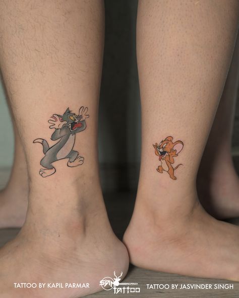 #samtattooindia #cartoontattoos #tomandjerry #tattooideas #tattoodesign #inked #bfftattoos #bffs #tomtomyjerry #funtattoos #everysinglestrokematters Tom And Jerry Tattoo, Lip Print Tattoos, Mommy Daughter Tattoos, Jerry Tattoo, Maching Tattoos, Sister Tattoo Designs, Father Daughter Tattoos, Twin Tattoos, Tom Et Jerry