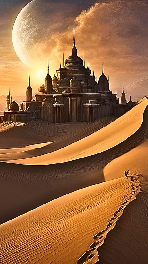 #fantasyplace #fantasyart #fantasy #desert Castle In The Desert, Dessert Kingdom Fantasy Art, Fantasy Desert Castle, Fantasy Desert Aesthetic, Desert Fantasy Aesthetic, Desert Kingdom Fantasy Art, Desert Oasis Aesthetic, Fantasy Art Desert, Desert Fantasy Art