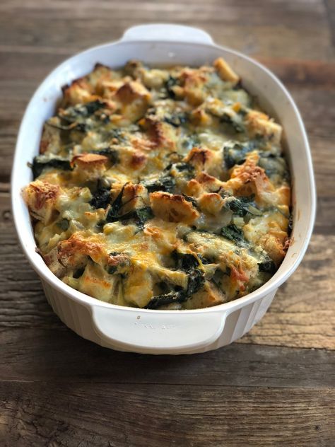 Cheese Strata Recipe, Savory Bread Pudding, Strata Recipe, Cheese Strata, Spinach Bread, Strata Recipes, Savory Bread Puddings, Spinach Cheese, Bread Puddings