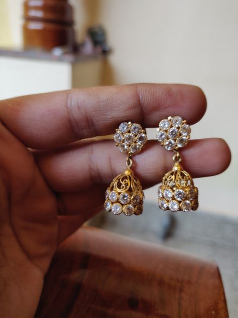 4grams Gold Earrings Buttalu, White Stone Earrings Jumkas, White Stone Jhumkas Gold, White Stone Buttalu Gold, Jimikki Kammal Gold Design, Stone Jhumkas Gold, White Stone Earrings Indian Gold, Jimikki Kammal Gold, Jimiki Kammal Design