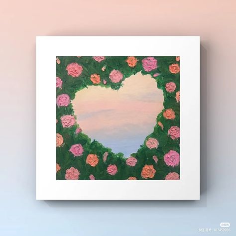 Aesthetic Flower Canvas Painting, Pretty Paintings Aesthetic Simple, Girly Aesthetic Painting Ideas, Flower Painting On Small Canvas, Painting Themes Ideas, Painting Heart Ideas, Mini Canvas Flower Paintings, Mini Canvas Flowers, Mini Canvas Art Flower