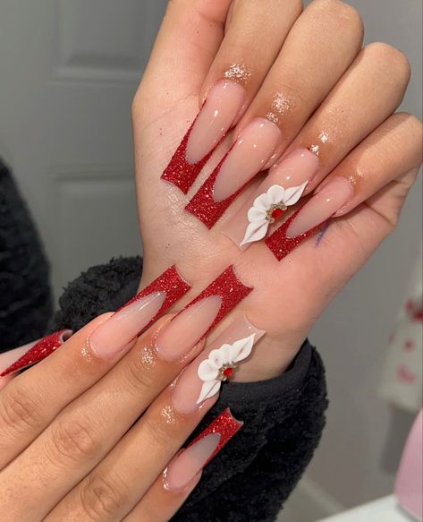 Latina Nails Red, Promotion Nails, Sweet 16 Nails, Cute Red Nails, 16 Nails, Basketball Wallpapers, Quince Nails, Quinceanera Nails, Red Acrylic Nails