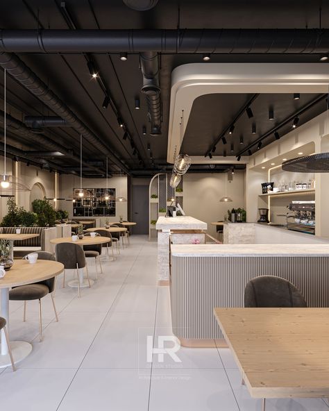 . . . modern coffee shop/restaurant interior design by @hr_design_studio . architect: @haniirezaei . contact us for design and fitout around the world: +989121447543 . . #interiordesign #fitoutinteriors #coffeeshop #restaurantdesign #cafedesign #coffeeshopdesign #interiorcafe #cafedecor #decoration #designideas #istanbulmimar #dubaidesign #interiorfitoutdubai Restaurant Interior Design Modern, Cafe Design Inspiration, Luxury Restaurant Interior, Cafe Bar Design, Modern Coffee Shop, Coffee Shop Interior Design, Cozy Coffee Shop, Modern Cafe, Coffee Shops Interior