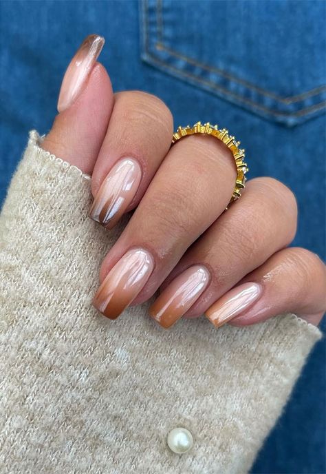 40 Brilliant Chrome Nail Art Designs : Ombre Brown Chrome Nails Ombre Chrome Nails, Brown Chrome, Santa Nails, Brown Nails Design, Nails Brown, Milky Nails, Red Christmas Nails, November Nails, Fall Manicure