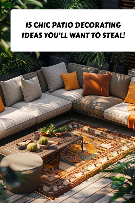 Transform your outdoor space with these 15 stylish patio decorating ideas! 🌿✨ From cozy seating areas to modern lighting, find the inspiration you need to create the perfect patio. #PatioDecor #OutdoorLiving #HomeInspiration Chic Patio, Gardening Zones, Small Fountains, Cozy Seating, Coastal Living Rooms, Vintage Lanterns, Coastal Living Room, Patio Decorating Ideas, Fire Glass