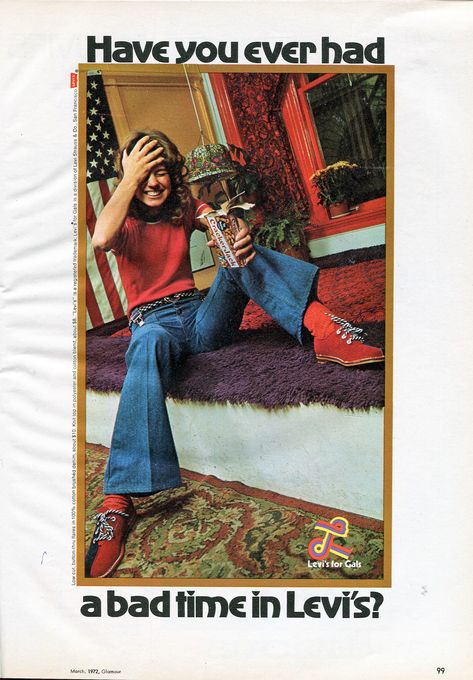 60s And 70s Fashion, 70’s Fashion, Seventeen Magazine, Old Ads, Vintage Magazines, Fashion Line, Bell Bottom, Pants Jeans, Levi Strauss