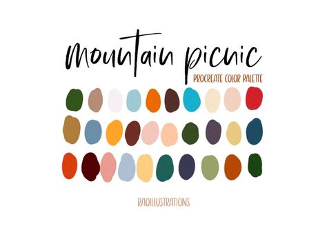 Picnic Color Palette, Mountain Picnic, Color Palette For Procreate, Procreate Color Palettes, Procreate Palette, Vintage Colour Palette, Procreate Color Palette, Create Color Palette, Color Symbolism