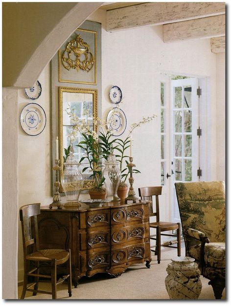 “And the effect of righteousness will be peace, and the result of righteousness, quietness and trust forever” Isaiah‬ ‭32‬:‭17‬ If you know French Country design, the name Charles Faudr… French Provence Interior, Provence Interior, Country Living Room Design, French Style Chairs, French Country Decorating Living Room, French Country Living, French Country Living Room, French Country Design, French Country Farmhouse