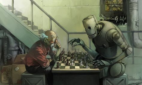 Fantastic drawing from http://cuson.deviantart.com/ remins of my granp's Robots Artworks, Robot Wallpaper, Playing Chess, Becoming Human, Into The West, Arte Robot, Man Wallpaper, Science Fiction Art, Matte Painting