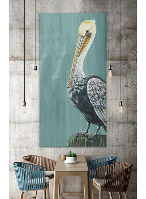 Pelican Drawing, Pelican Art, Stretched Canvas Wall Art, Coastal Wall Art, Coastal Art, New Wall, Pictures To Paint, Beach Days, Birds Painting