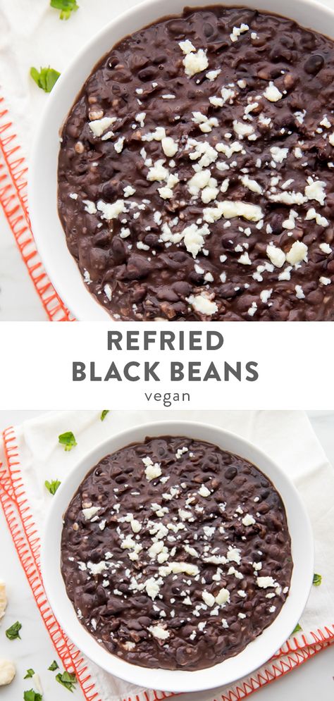 Refried Black Beans Recipe, Refries Black Beans Recipe, Refried Black Beans, Black Beans Recipe, Quick Side Dish, Taco Side Dishes, Mexican Side Dishes, Black Bean Recipes, Quick Side Dishes