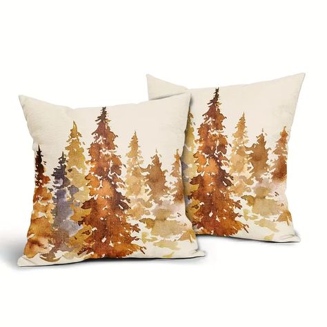 Linen Blend Watercolor Throw Pillow Covers, Nature Themed Christmas Decorative Printed Throw Pillowcase, Throw Pillow Covers Decor, Home Decor, Room Decor, Bedroom Decor, Living Room Decor, Car Decor, Sofa Decor - Temu Burnt Orange Throw Pillows, Black Decorative Pillows, Patriotic Pillow, Porch Outdoor, Fall Throw Pillows, Fall Pillow Cover, Orange Throw Pillows, Fall Tree, Outdoor Furniture Decor