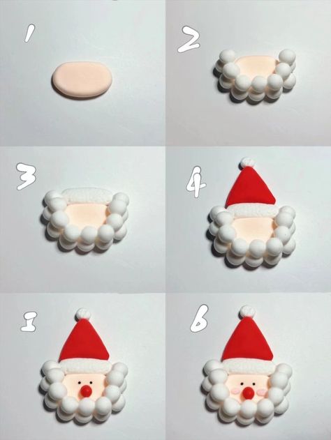 Material:
Milky white clay, white clay, red clay, green clay, black clay

practice:
Step 1: rub a milky white rectangle and flatten it
Step 2: Rub 18 small white balls as a beard and 1 small white ball as a hat decoration.
Step 3: Make a red triangle and a white square as a hat,
Step 4: Make eyes and nose.
#diy clay #diy gift #diy gifts #diy christmas gift #diy christmas presents #clay #Handmade clay Gift Diy Christmas, Diy Santa Claus, Christmas Gift Diy, Clay Christmas Decorations, Red Triangle, Clay Crafts For Kids, Diy Christmas Presents, Halloween Clay, Diy Santa