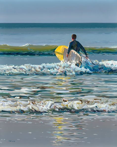 Josef Kote, Surfer Painting, Sea Painting, Surf Art, Snow Scenes, Seascape Paintings, Ocean Art, Beach Scenes, Beach Art