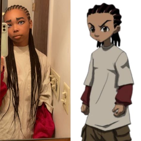 black gorl cosplay, black girl cosplay aesthetic, riley freeman, boondocks, boondocks cosplay, funny cosplay Penny Proud Cosplay, Hue And Riley Freeman, Halloween Black Girls Ideas, Riley Boondocks Outfit, Boondocks Inspired Outfits, Riley Freeman Outfits, Characters To Dress Up As For School, Huey Freeman Outfits, Boondocks Cosplay