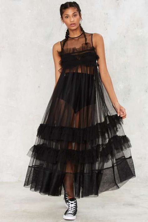 Nasty Gal I'll Take That Net Ruffle Dress - Black - Dresses Transparent Dress, Shop Clothes, Black Shop, Midi Maxi Dress, Fashion Design Clothes, Sheer Dress, Tulle Dress, Featuring Dress, Eminem