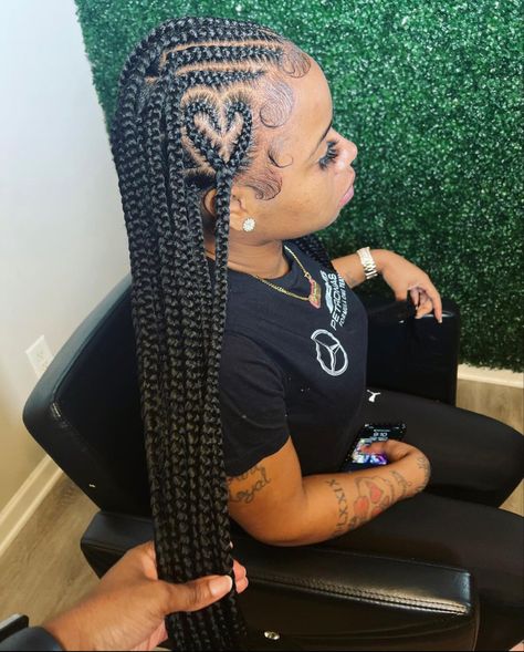 Braids For Black Women With Heart, Criss Cross Knotless Braids With Heart, Braid Birthday Hairstyles For Black Women, East Cute Braided Hairstyles, Hearts Hairstyles Braids, Braids Going Back With Weave, Braid Going Back, Braids Going Back With Heart, Going Back Braids