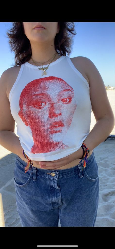 Screen printed half tone tank top. Devon Aoki Half Tone Screen Print, Half Tone, Devon Aoki, Printed Tank Tops, Screen Print, Devon, Screen Printing, Tank Top, Screen