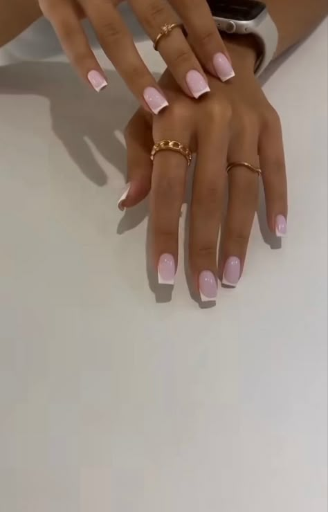 French Tip Mani And Pedi, French Manicure With Pink Base, Clean Pink Nails, Gel Manicure French Tip, Nails Inspiration Square, Pink And White Manicure, Pink On Pink French Nails, Influencer Nails, Trendy Square Nails