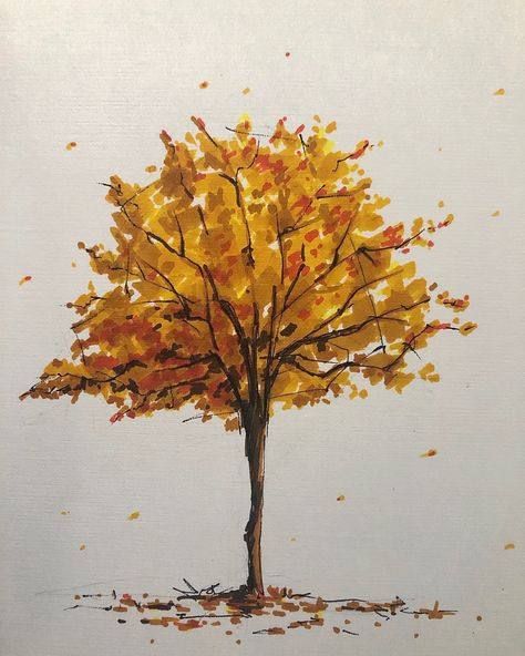 Tree Painting Autumn, Tree Drawing Fall, Fall Tree Sketch, Autumn Trees Illustration, Watercolour Autumn Trees, Autumn Trees Painting Acrylic, How To Paint Fall Trees, Fall Tree Watercolor, Autumn Trees Drawing