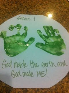 Genesis 1  God made the earth and God made me lesson In The Beginning God Created Crafts Preschool, Growing In God Sunday School Lesson, God Created Everything Craft, God Created Me Craft, Jesus Crafts For Toddlers, Toddler Church Activities, Church Nursery Ideas Activities, God Made Me Special Craft, Bible Activities For Toddlers