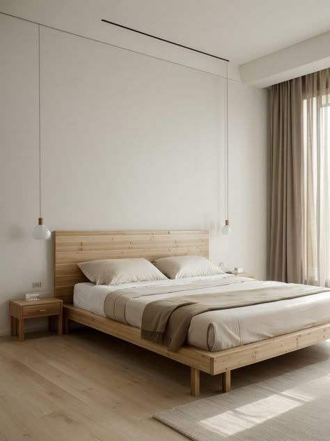 Korean Wooden Bed, Wooden Bedframe Aesthetic, Wood Bedframe Aesthetic, Bedroom Low Bed, Korean Minimalist Room, Light Wood Bed Frame, Korean Bedroom Aesthetic, Korean Bed, Minimal Bed Frame