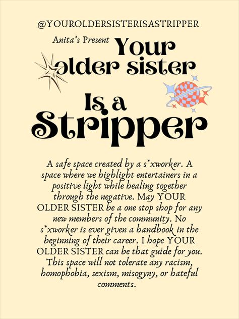 Stripper Life, Confidence Boosters, Career Tips, 
Costumes and Outfits, Fitness and Flexibility
Body Positivity, Makeup and Glam, Stage Presence,
Financial Freedom, Nightlife Vibes, Body Confidence
Stripping Tips, Inspiration, Dancer's Playlist, Hustle and Grind,
Positivity Quotes, Girl Boss, Goal Setting, Personal Branding. Abundant Mindset, Cute Nickname, Cute Nicknames, Older Sister, Safe Space, Talk About, I Hope You, Confidence