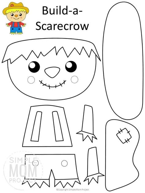 Easy Fall Classroom Crafts, Diy Preschool Crafts, Kindergarten Crafts Thanksgiving, Scarecrow Projects Preschool, Simple Scarecrow Craft, Scarecrow Dramatic Play, September Crafts For First Grade, Easy First Week Of Preschool Crafts, Build Your Own Scarecrow Printable