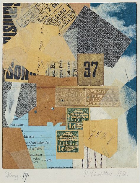 DADA~ Kurt Schwitters, Merz 19, 1920. Paper collage, approx. 7 1/4" x 5 7/8". Yale University Art Gallery, New Haven, (gift of Collection Société Anonyme). Kurt Schwitters, Robert Rauschenberg, Alfred Stieglitz, Action Painting, Collage Artists, A Collage, Wassily Kandinsky, Cubism, Paper Collage