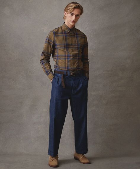 Japanese Relaxed Officer Chino in Indigo Rinse Trouser Men, Pleated Denim, Party Pants, Chinos Style, Japanese Denim, Long A, Mens Chinos, Military Inspired, Tailored Suits