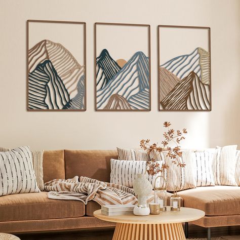 PRICES MAY VARY. Mountain Scene Metal Wall Art Decor: the package includes 3 mountain scene metal wall sculptures, featuring simple mountain shape and vintage colorful color, delicate and beautiful, easy to satisfy your various requirements for daily home decoration Proper Size: the vintage colorful art wall decor measures about approx. 43 x 30.4 cm/ 16.9 x 12 inches, proper size adopted, not too big or too small, fit your other wall art well, eye catching as well as attractive, will not take up Wal Art, Wall Decor Abstract, Wall Art Rustic, Nature Wall Decor, Metal Wall Sculpture, Abstract Minimalist, Metal Wall Art Decor, Mountain Wall Art, Wall Decor Set