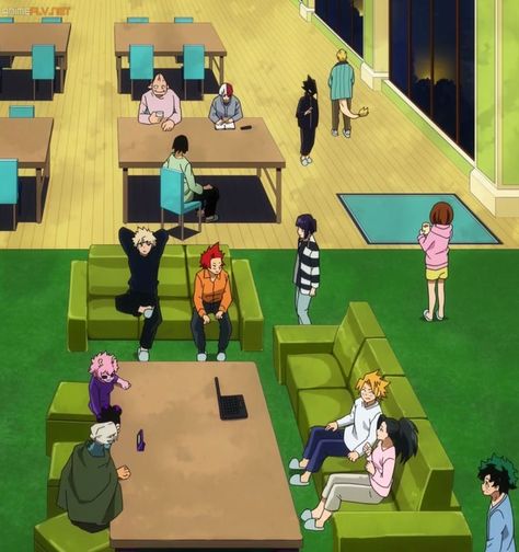 shifting visuals my hero academia ua class 1a dorm lounge / common room Croquis, Bnha Classroom Background, Mha Shifting Visuals, Bnha Visuals, Mha Background, Mha Visuals, Mha Shifting, Shifting Visuals, Dorm Room Layouts