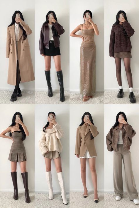 Neutral outfits, style inspo, ootd, fashion inspiration, outfit ideas, blazer, trousers, leather jacket, wool coat, fitswithval, knit chunky sweater, everyday looks Stephanie Soo Outfits, Formal Korean Outfit, Outfit Formal Juvenil, Korean Formal Outfit, Classy Fashion Style, Beige Outfits, Kdrama Fashion, Simple Style Outfits, Stylish Winter Outfits